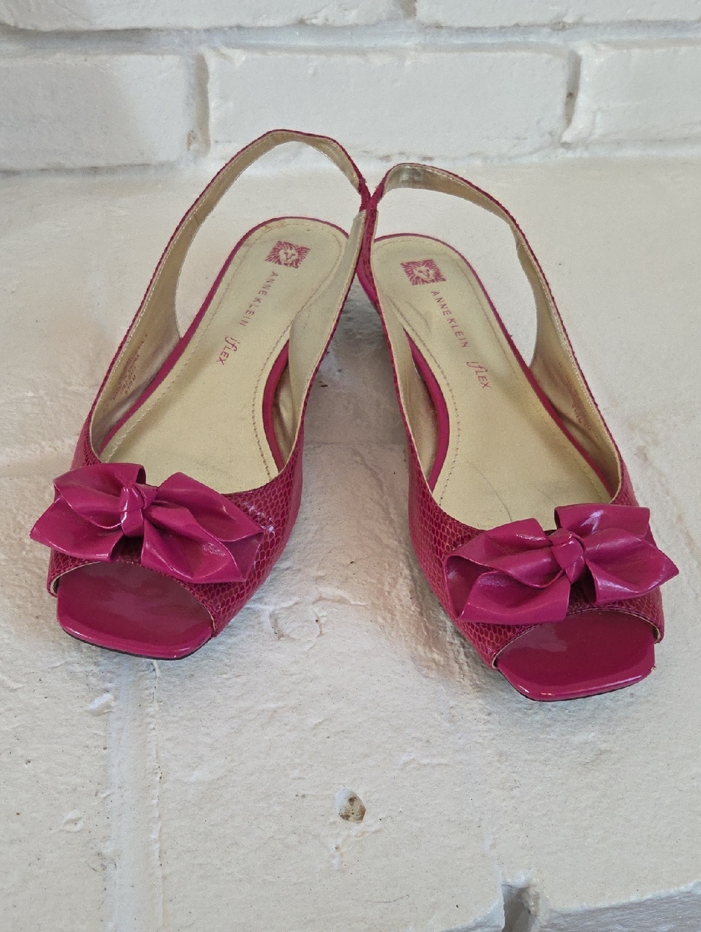 Anne Klein Fuchsia Slingback Bow Peep-Toe Flats
